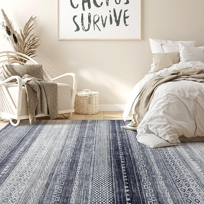 Nakagishi Boho 9x12 Area Rug Living Room Rugs Machine Washable Blue | Soft - Image 6