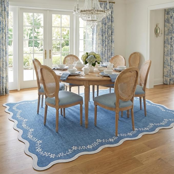 GarveeHome 5x7 Scalloped Area Rug Blue Washable Bedroom Living Room Rug | Soft - Image 4