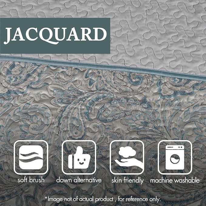 Madison Park Reversible Jacquard Quilted King Bedspread Set Teal, All-Season - Image 5