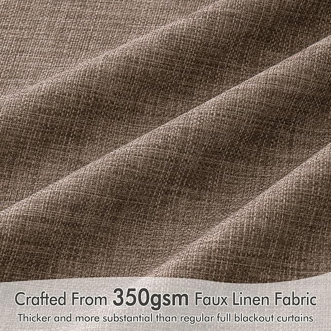 MIULEE 100% Blackout Back Tab Pleat Linen Curtains 50" Wx108 L, Dutch Cocoa | 2 - Image 4