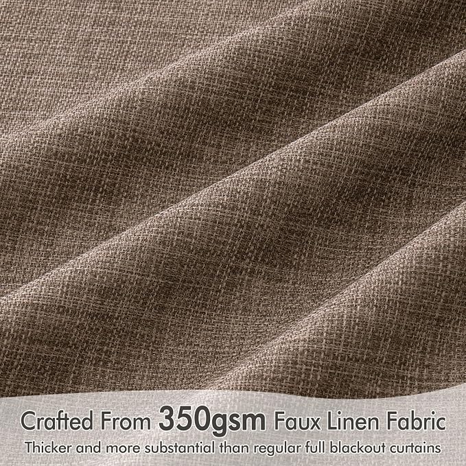 MIULEE 100% Blackout Back Tab Pleat Linen Curtains 50" Wx84 L, Dutch Cocoa | 2 - Image 4