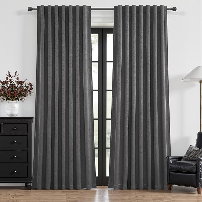 102 Inch Long Dark Gray Blackout Curtains by QJMYDECO