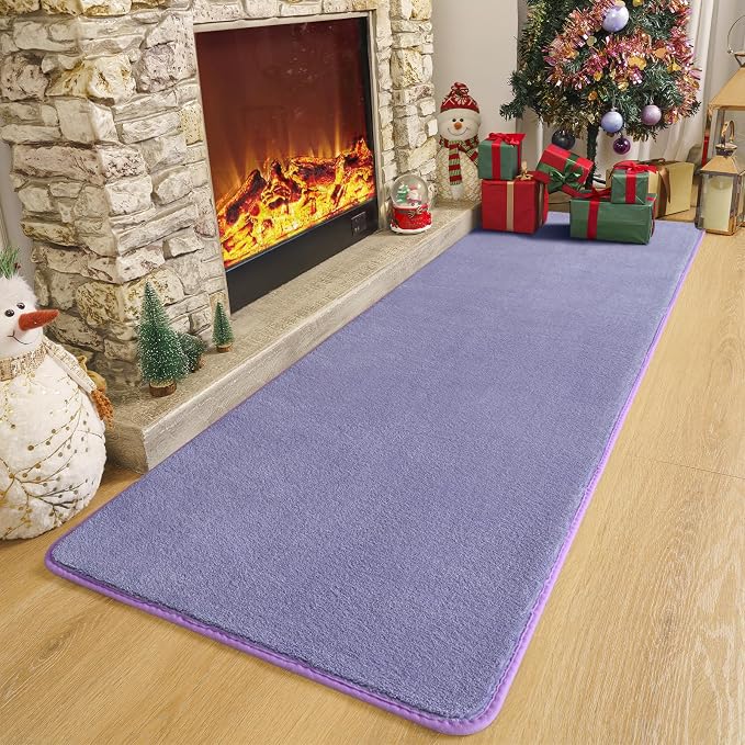 Modern Soft Hallway Runner Rug, 2x6 Feet Purple Washable Runner Rug | Fluffy - Image 4