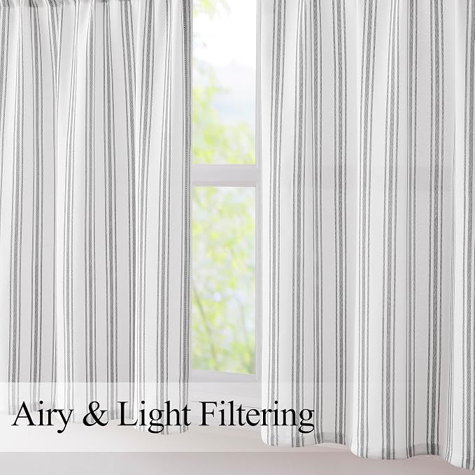 ZJDECOR Cotton Blended Beige Striped Kitchen Tier Curtains, Semi Sheer - Image 6