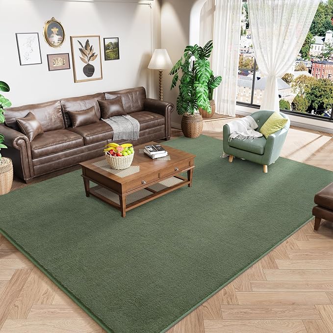 8x10 Area Rugs for Bedroom Living Room, Sage Green Memory Foam Rug | Thickened by AmeareaDirect