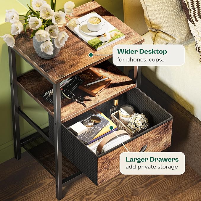 Huuger Night Stand with 2 Drawers, Bed Side Table with Open Shelf | Bedroom - Image 6
