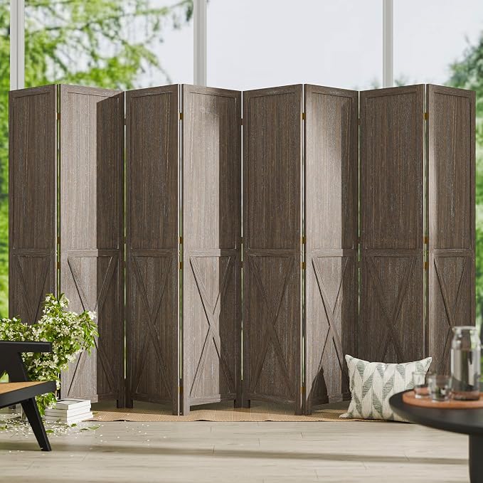 8 Panel Folding Room Divider, Solid Wood Privacy Screen, Freestanding Partition by CozyCastle