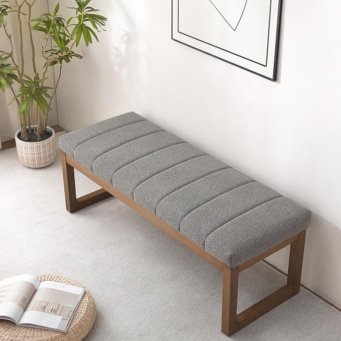 Zihanhome 52.7" Bedroom Bench for End of Bed, Modern Upholstered Teddy Fabric - Image 7