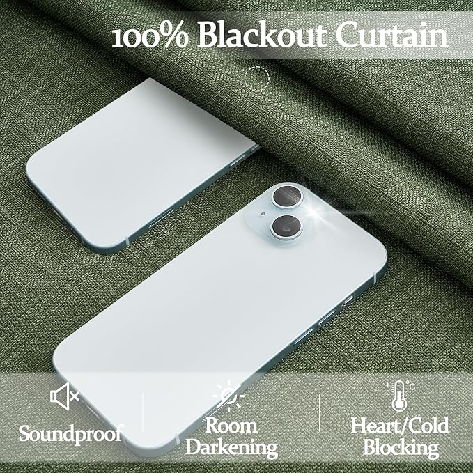 Blackout Dark Green Viral Curtains 90 Inches Long - Image 3