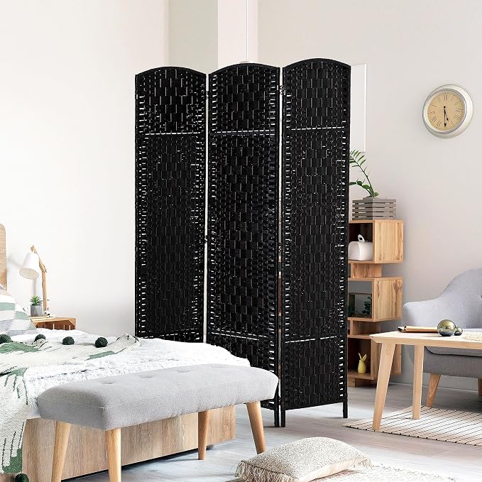 HOMCOM Room Divider 3-Panel, 6FT-Tall Folding Privacy Screen, Hand-Woven Design - Image 2