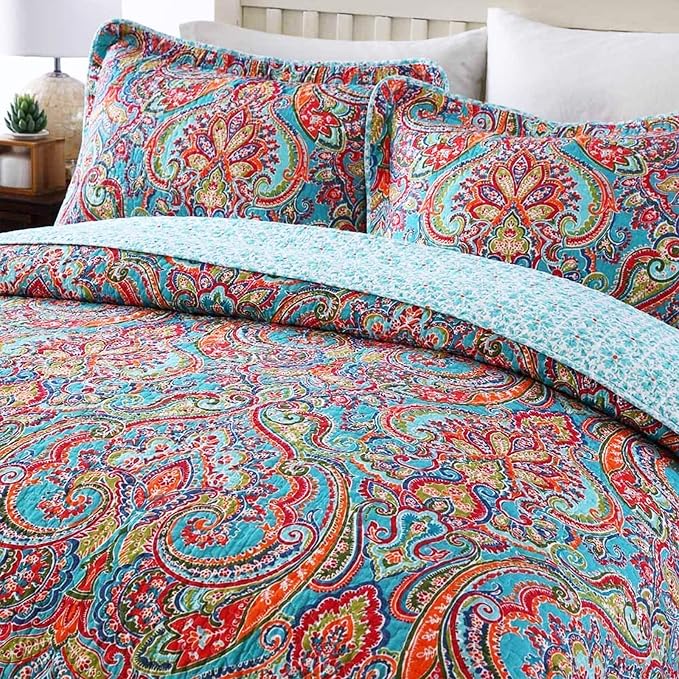 3-Piece Bedspread Quilt Set Oversized Quilted Bedding Reversible Cotton - Image 2