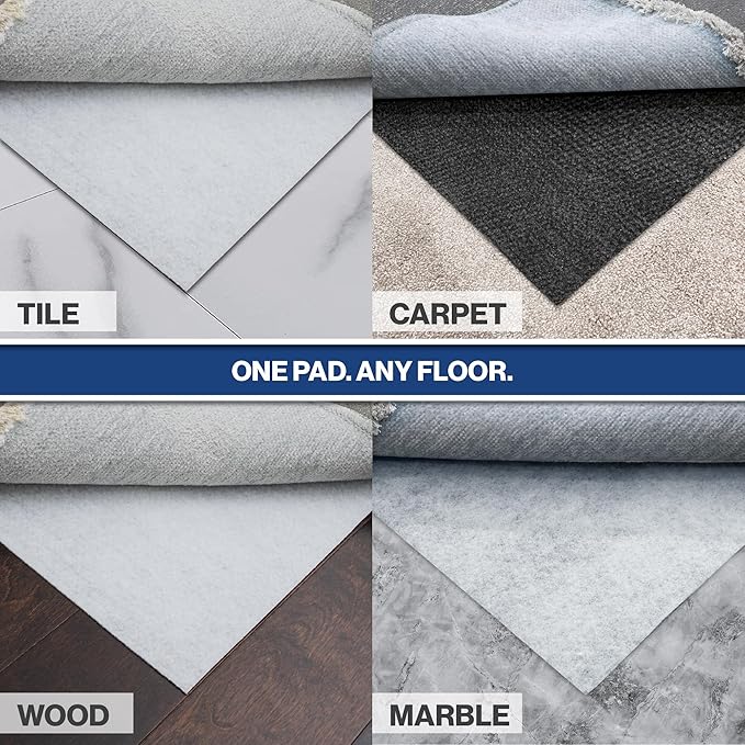 12' x 15' Non-Slip Rug Pad, Reversible Gripper, Non Skid Pads for Hardwood, Vinyl, Tile, Laminate Floors, Keep Area Rugs Secure, Natural Materials Safe for Indoor Flooring, ¼” Thick
