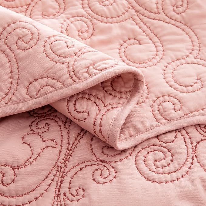 Home Soft Things Damask 4 Piece Bedspread Set, Scalloped Edge Reversible - Image 5