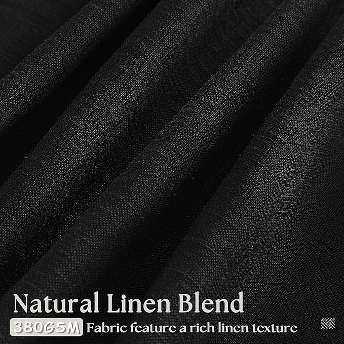 Black Pinch Pleated Linen Curtains 80 Inches Long for Living Room Bedroom Light Filtering Boho Window Drape 80 Inch 2 Panels with Hooks Rings Back Tab Sliding Glass Door Semi Sheer Curtain