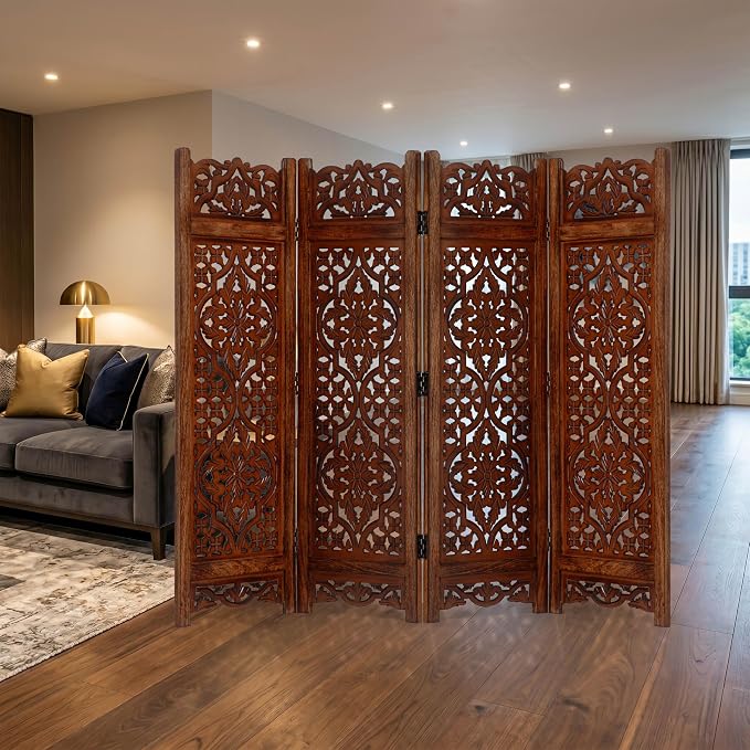 Lightnpro 4 Panel Empress Bloom Wooden Room Divider 64" x 48" Hand-Carved - Image 2