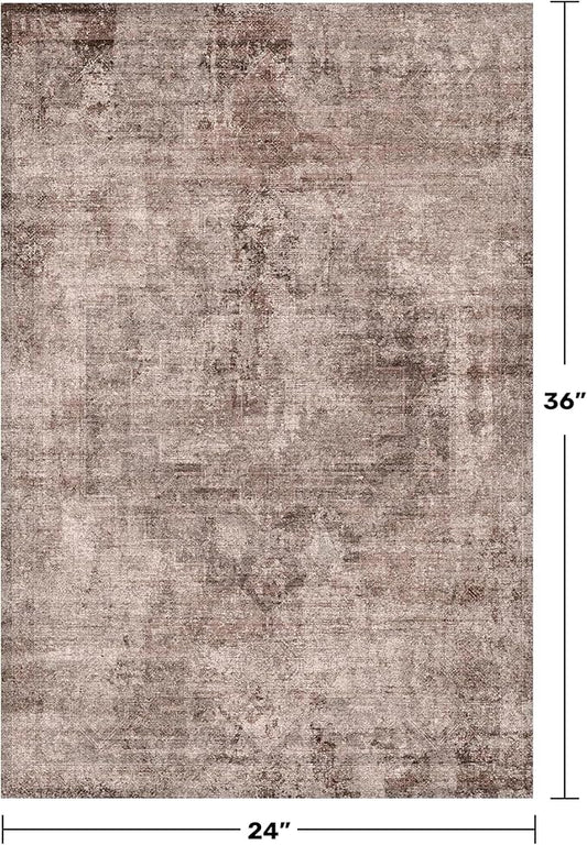 2x3 Small Rugs for Entryway, Rustic Brown Washable Non Slip Throw Rugs for Kitchen, Bathroom, Farmhouse Medallion Abstract Indoor Décor, Stain Resistant Carpet