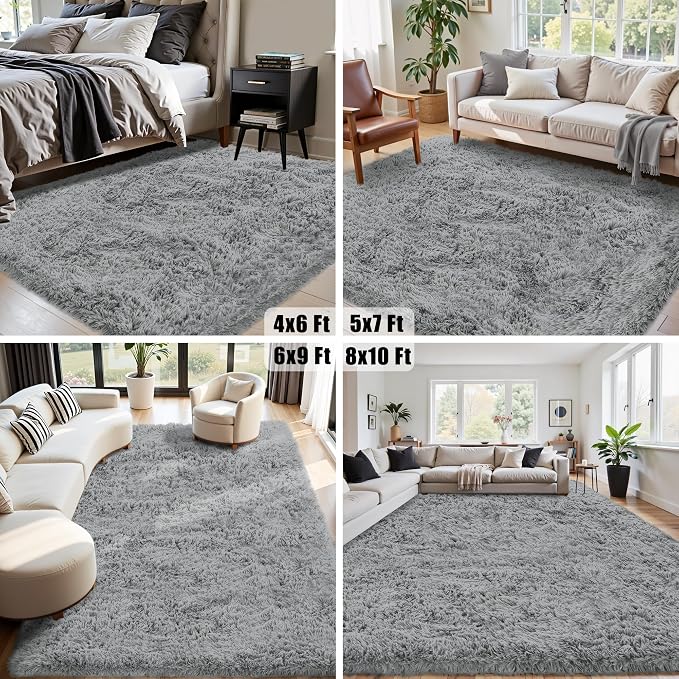 4x6 Area Rug for Living Room, Light Gray Fluffy Shag Non-Slip Bedroom Rugs | - Image 8
