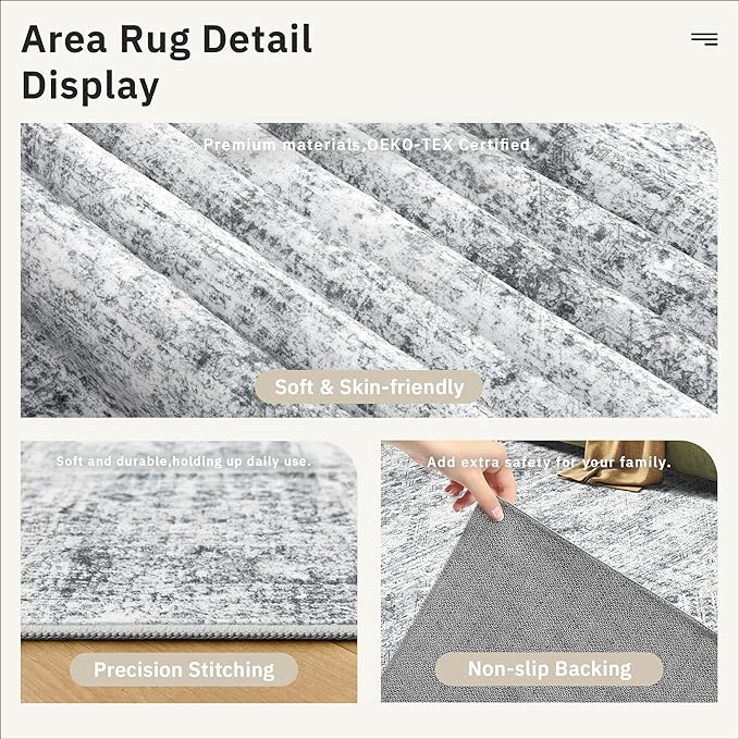 Soalmost Hallway Runner Rug 2'6" x 16' Washable Long Kitchen Rugs Grey | - Image 6