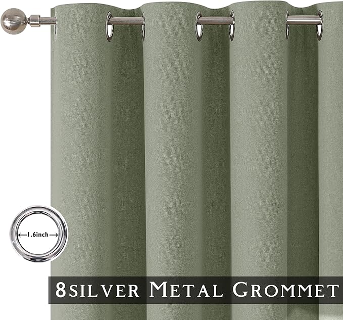 ChrisDowa 100% Blackout sage Solid Curtains 96 Inches Long 2 Panels for Bedroom Living Room,Farmhouse Room Darkening Thermal Insulated Soundproof Grommet Top Window Treatment Drapes,52x96