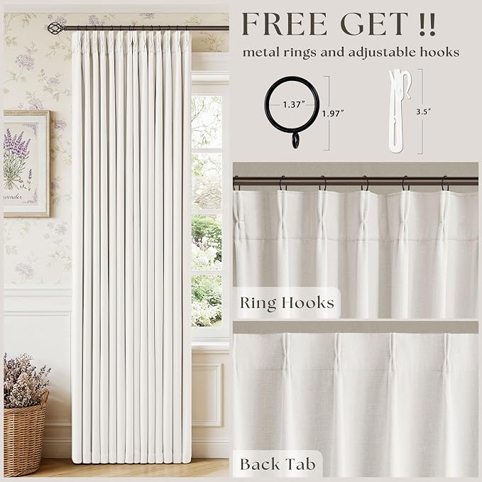 Ivory Linen Blackout Pinch Pleated Curtains 84 Inches Long 2 Panels Set | Pinch - Image 5