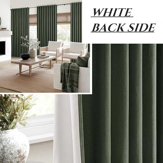 Dark Olive Green Curtains 60 Inch Length Extra Wide Pleated Black Out 84 Inch - Image 7