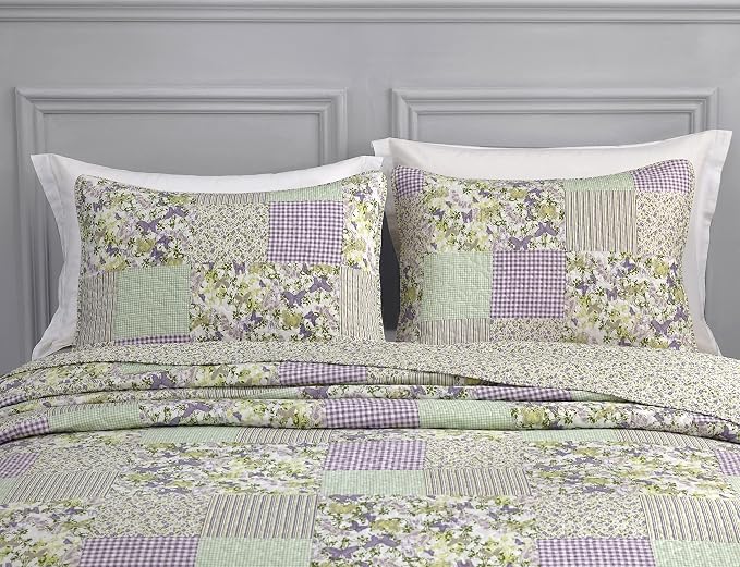 Chezmoi Collection Daisy 3-Piece Printed Patchwork Quilt Set - Image 3