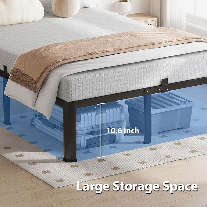 12 Inch Queen Bed Frame, 3500Lbs Heavy Duty Metal Platform with Round Corner Legs Mattress Slide Stopper, Steel Slat Support No Box Spring Needed, Noise Free, Non-Slip, Easy Assembly