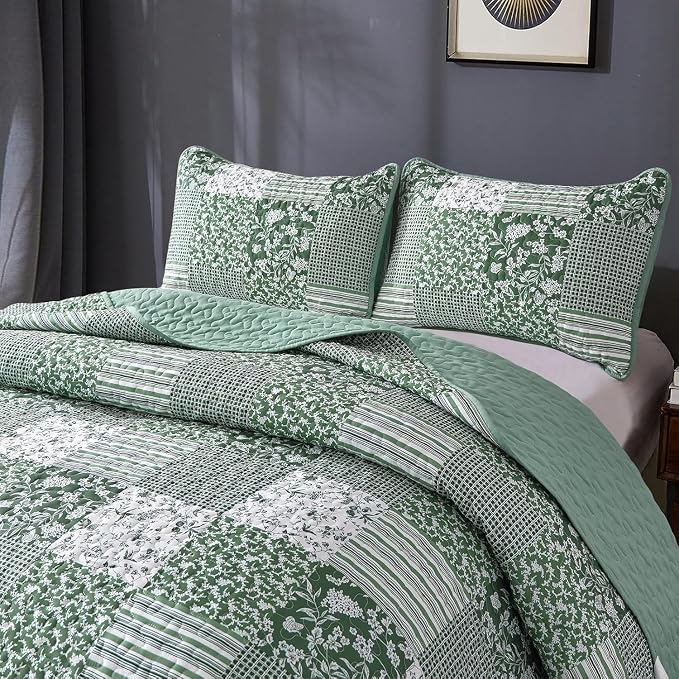 Mybedsoul Green Quilt Set Twin Size Dorm Bedding, Patchwork Bedding Set | Soft - Image 8