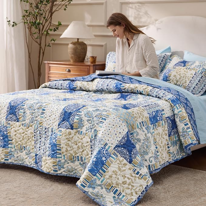 Bedsure Patchwork Quilts King Size, Reversible Boho Comforter Bedding, - Image 7
