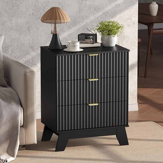 Night Stand Set 2, Bedside Table & End Table, Mid Century Modern Fluted Wood - Image 5