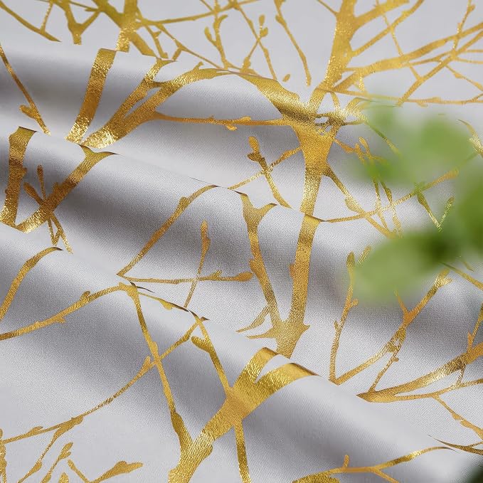 FMFUNCTEX 100% Blackout Grey Gold Foil Tree Curtains 63 Inch Long 2 Panels | - Image 8