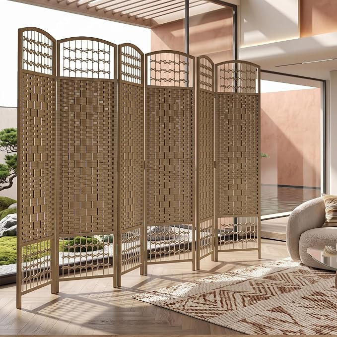 HOMCOM 6 Panel Room Divider, Folding Privacy Screen, Natural | Room Separator - Image 7