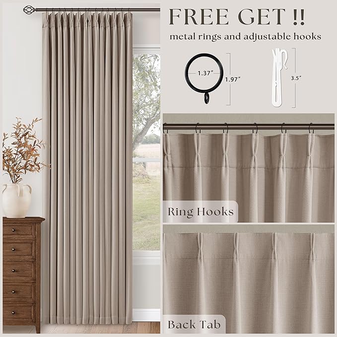 Burlywood Birch Linen Pinch Pleated Blackout Bedroom Curtains 80 Inch Long | - Image 5