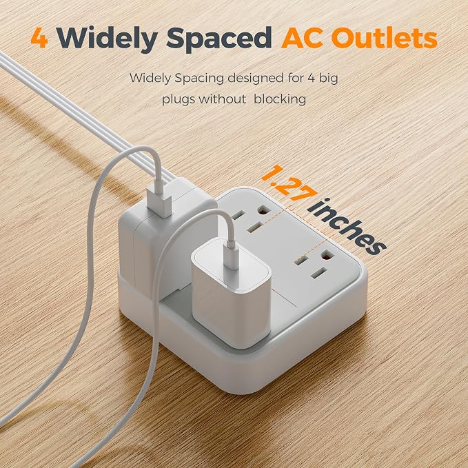 TESSAN Flat Extension Cord 5Ft, Flat Plug Power Strip - Image 2