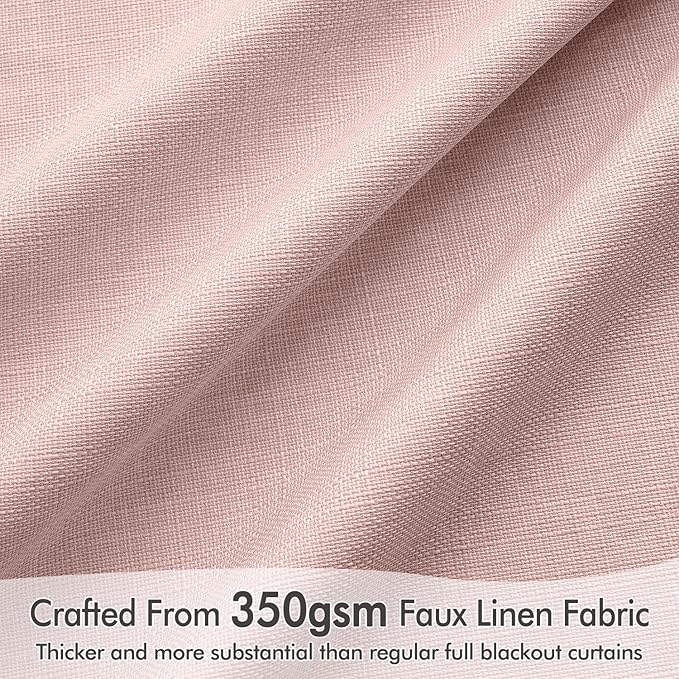MIULEE 100% Blackout Back Tab Pleat Linen Curtains 50" Wx90 L, Light Pink | 2 - Image 4