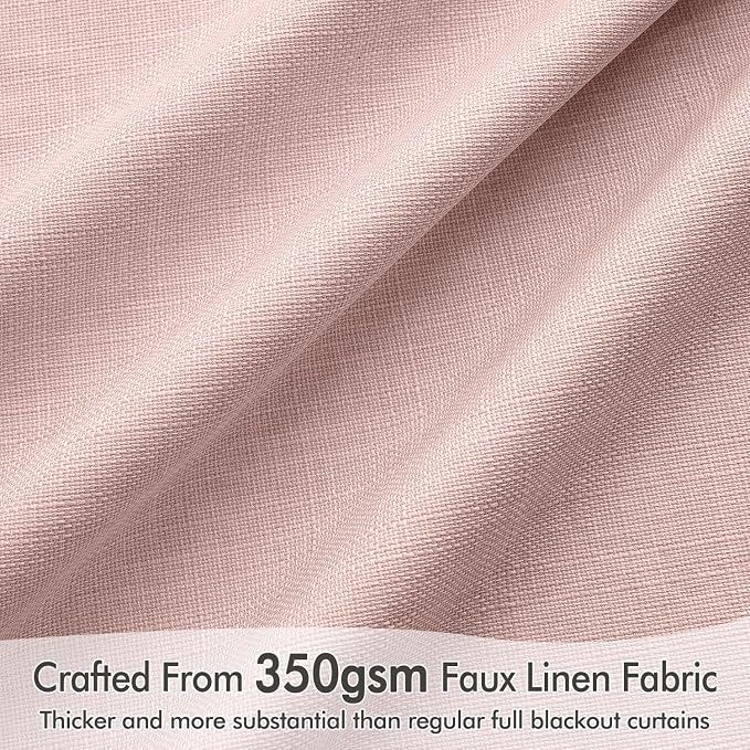 MIULEE 100% Blackout Back Tab Pleat Linen Curtains 50" Wx63 L, Light Pink | 2 - Image 4
