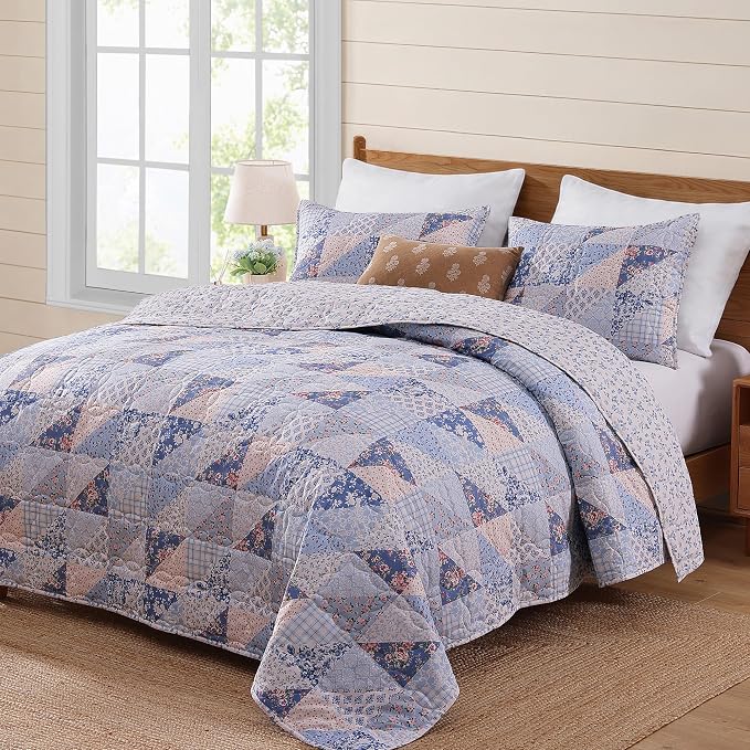 Twin/Twin XL Quilt Set-2 Pieces Soft Bedding Floral Patchwork Coverlet | All - Image 7