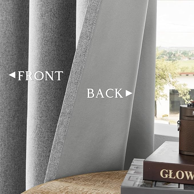 ChrisDowa 100% Blackout Grey Solid Curtains 63 Inches Long 2 Panels for Bedroom Living Room,Farmhouse Room Darkening Thermal Insulated Soundproof Grommet Top Window Treatment Drapes,52x63
