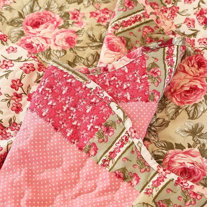 Cmfshape Summer Floral California King Bedspread, Romantic Pink Quilt Set King - Image 6