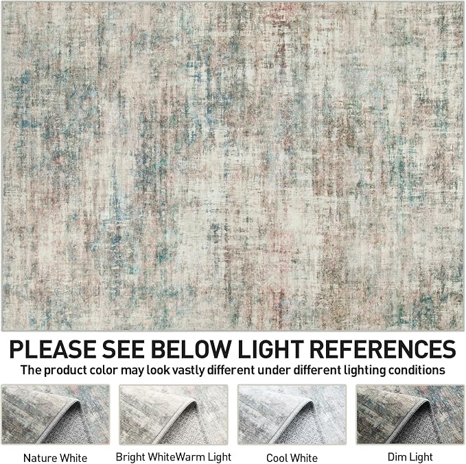 6x9 Area Rugs for Living Room: Washable Abstract Multi Color Badroom Carpet | - Image 7