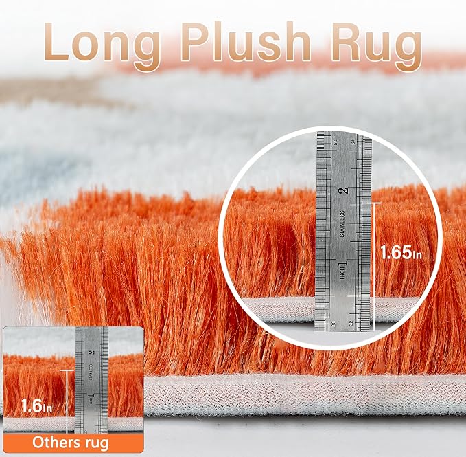 Colorful Area Rug 5x7 for Bedroom Soft Checkered Shag Carpet | Machine Washable - Image 2