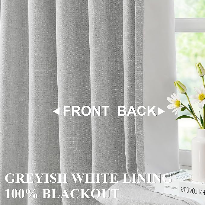 Vision Home Light Grey Pinch Pleated Full Blackout Curtains Linen Blended Room - Image 2