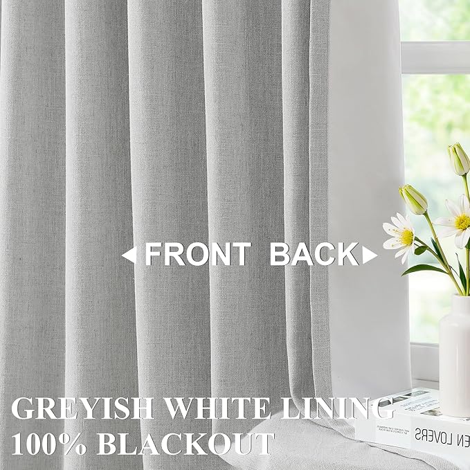 Vision Home Light Grey Pinch Pleated Full Blackout Curtains Linen Blended Room - Image 2