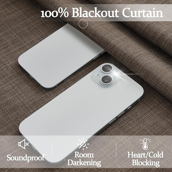 Blackout Dark Brown Bedroom Curtains 84 Inches Long 2 Panels Set, Memory - Image 3