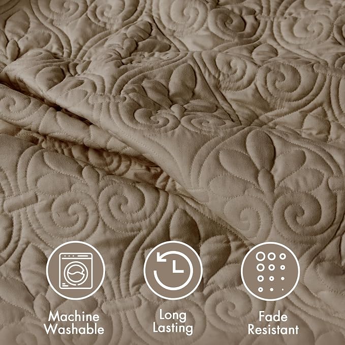 Madison Park Classic Traditional Damask Quilted Bedspread Set, All Season - Image 6
