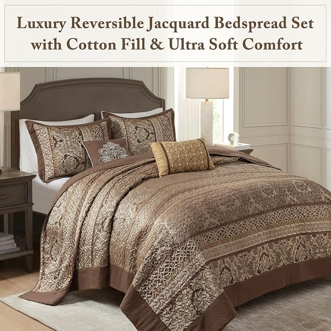 Madison Park King Quilt Bedding Set, Traditional Jacquard Damask, Lightweight & - Image 2