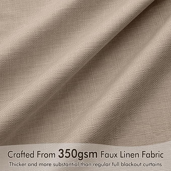 MIULEE 100% Blackout Back Tab Pleat Linen Curtains 50" Wx90 L, Copper Brown | 2 - Image 4