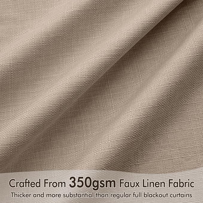 MIULEE 100% Blackout Back Tab Pleat Linen Curtains 50" Wx102 L, Copper Brown | - Image 4