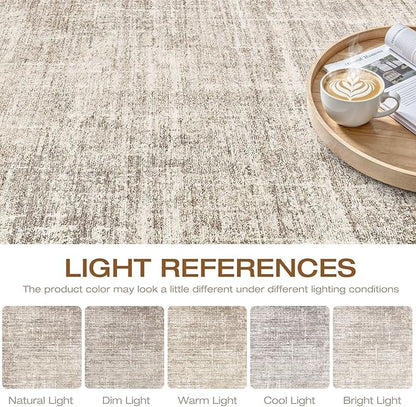 10x12 Area Rug Living Room: Washable Large Neutral Brown Rugs Abstract Soft Modern Stain Resistant Indoor Floor Non-Slip Carpet for Bedroom Nursery Kids Office Playroom Dining Room Under Table Home