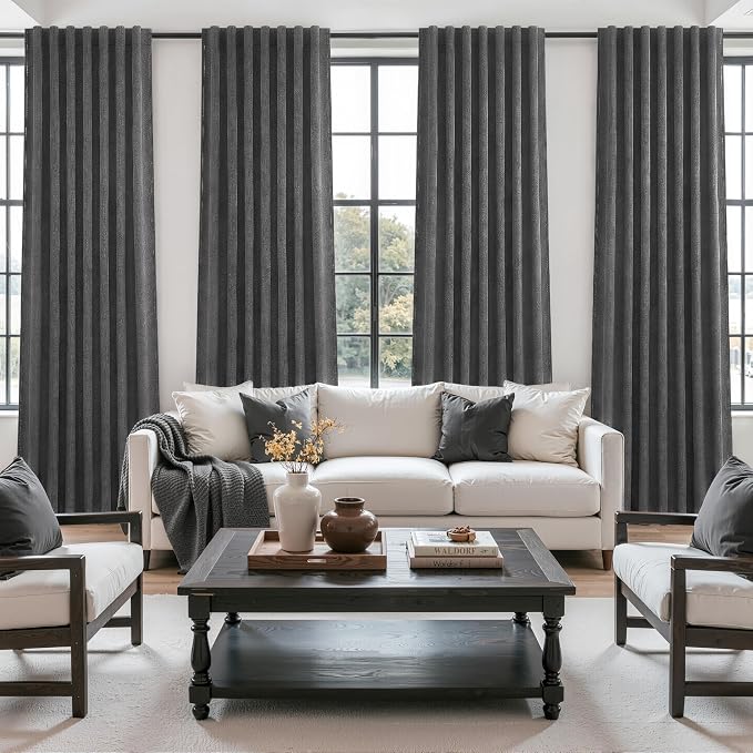 Dark Grey Linen Room Darkening Curtains 96 Inches Long 2 Panels Set - Image 6